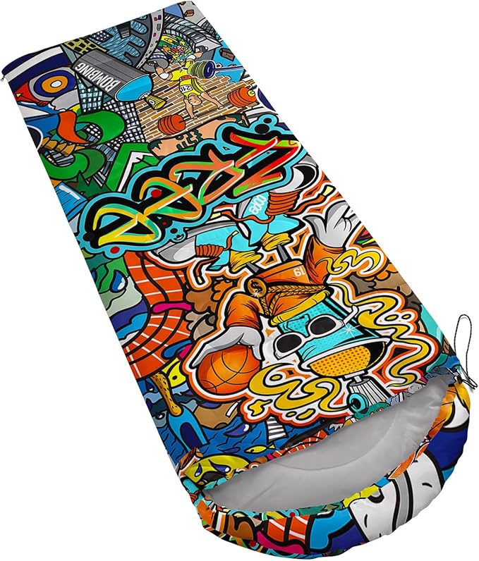 AILONEN Boys Sports Camping Sleeping Bags,Lightweight & Waterproof,3 Season Warm & Cool Weather,Black Player Basketball Sleeping Bags for Kids Adults,Travelling,Outdoors