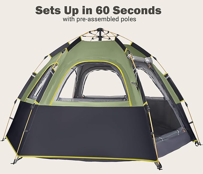 Camping Tent with Instant Setup, 2/3 Person Weatherproof Tent Easy Quick Set Up in 60 Seconds with Rainfly Backpack Tent for Family Camping & Hiking, Upgraded Ventilation,Center Height 66-inch