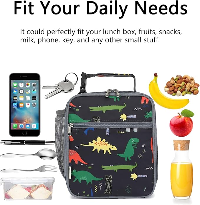 Lunch Box for Kids Boys Girls Men Women, Insulated Small Soft Cooler Lunch Bag Kit for School Work Picnic Travel - Reusable Portable lunchbox,Dinosaur Dark Blue