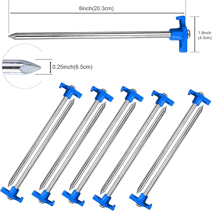ABCCANOPY Tent Stakes 8" Camping Tent Stakes, 10pc-Pack (Blue)