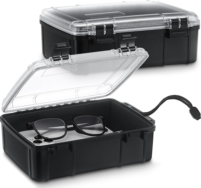 2 Pcs Waterproof Dry Box for Boat Junction Box 9.3 x 7.1 x 1.9 Inches,large,watertight Storage Protective Case for Mobile Phones Wallets Camping Hiking Boating, Black