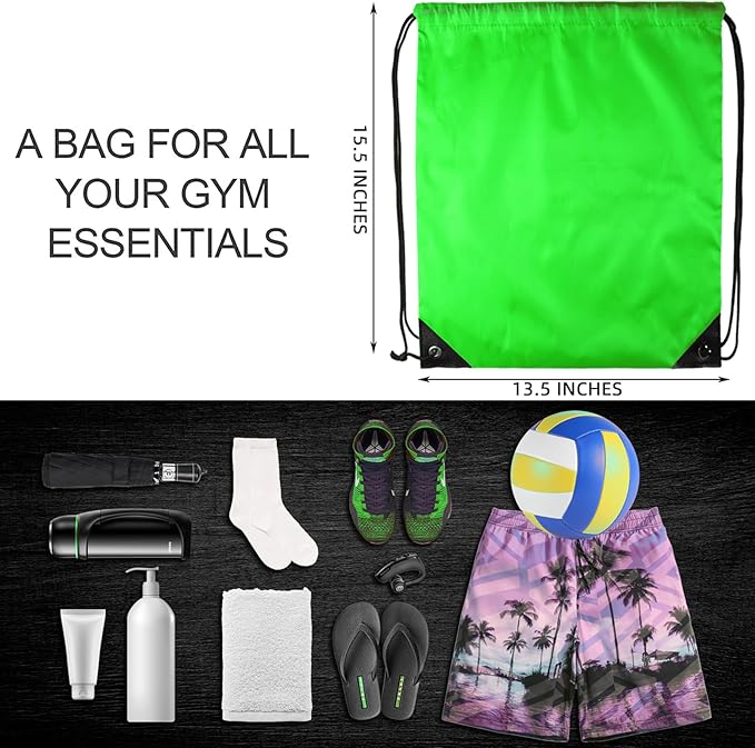 GoodtoU Drawstring Bags, Nylon Backpacks - Draw String Gym Bags for Sport, Traveling, Team (Green, 128Pcs)