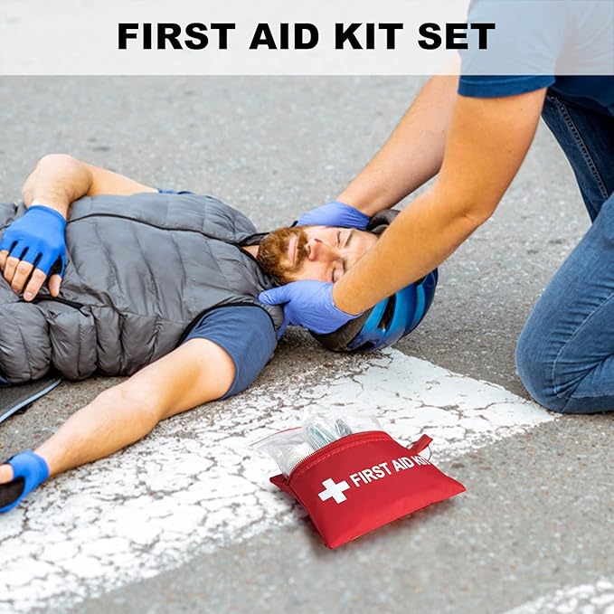 Mini First Aid Kit - CPR Pocket Mask Keychain CPR Face Shield with Breathing Barrier & Elastic Belt & One Pair of Disposable Gloves for Travel Home Camping - Emergency Supplies (5 Set)