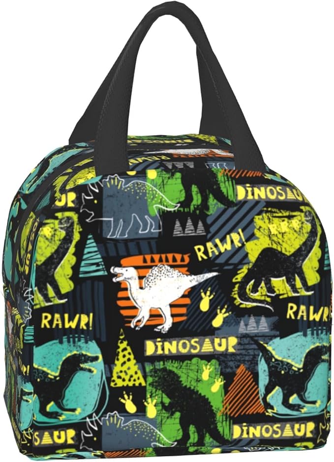 Dinosaur Insulated Lunch Box Portable Thermal Cooler Box Cartoon Cute Dino Reusable Kids Lunch Tote Bag for School Office Work Picnic Travel