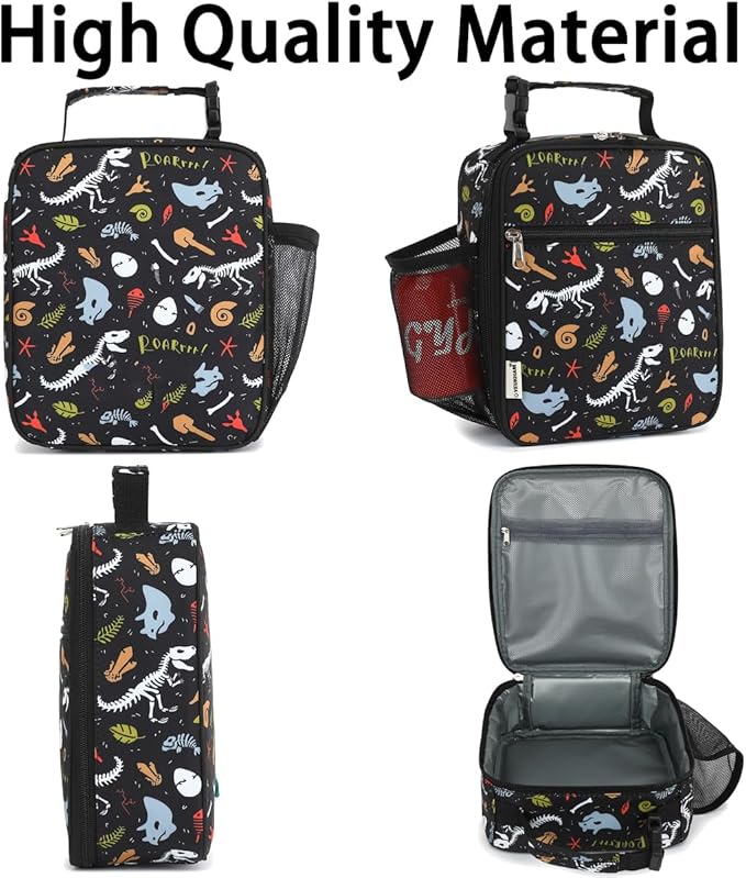 Lunch Box for Kids Boys Girls Men Women, Insulated Small Soft Cooler Lunch Bag Kit for School Work Picnic Travel - Reusable Portable lunchbox, Dinosaur Fossil