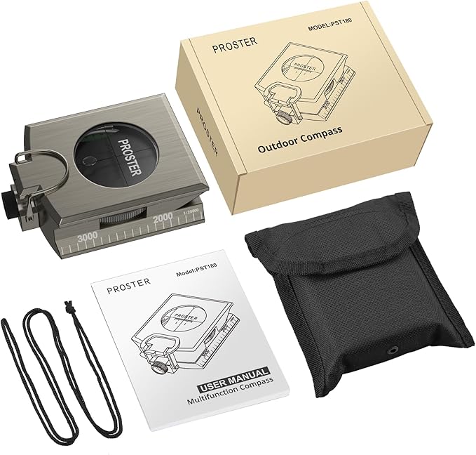 Proster IP65 Compass Hiking Survival - Lensatic Sighting Compass for Camping Navigation, Compass with Clinometer & Carry Bag for Camping Hunting Hiking Geology Activities