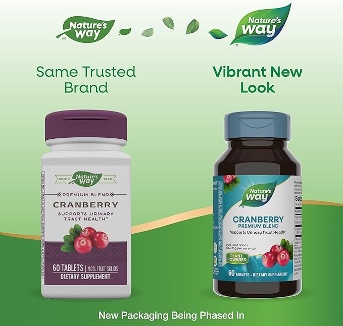 Nature's Way Premium Blend Cranberry, Urinary Tract Health Support* Supplement with Vitamin C, 60 Tablets