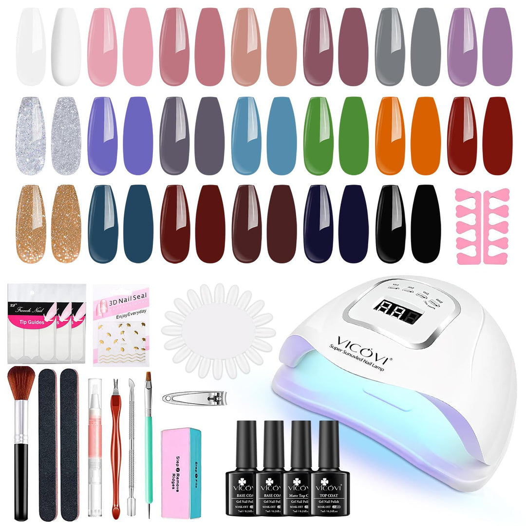 VICOVI 20 Colors Gel Nail Polish Kit with UV Led Light Manicure kit All Seasons Gifts for Girls Women Home DIY and Nail Salon