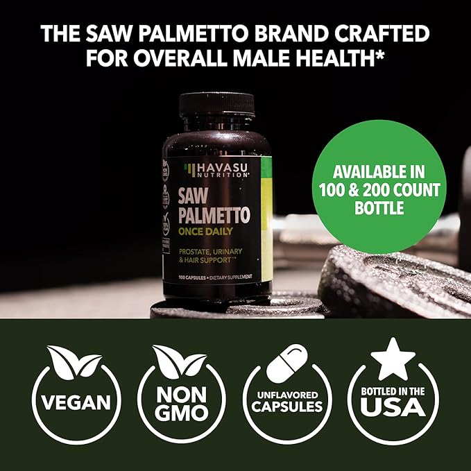 Saw Palmetto for Men Prostate Health Supplement to Promote Urinary Tract Function - 500mg Per Serving - 200 Count - DHT Blocker Hair Vitamin - Vegan, Non-GMO Capsules, Over 6 Month Supply