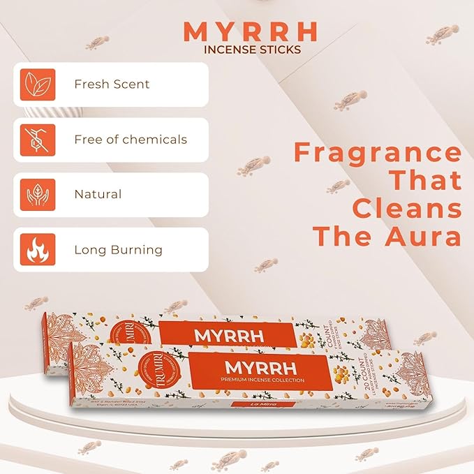 Myrrh Incense Sticks - Incienso de Mirra - Total 40 Insence-Sticks - Dual Pack of 20 Insense - Inciensos - Inscents - Natural Non Toxic Ingredients - Incents - Incence - Inscense