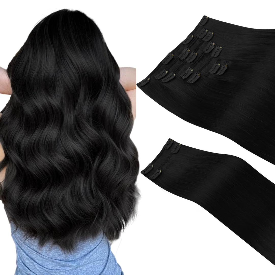 Hotbanana Clip In Hair Extensions Real Human Hair 140G 9Pcs 24 Inch Jet Black Clip In Human Hair Extensions Straight Remy Hair E