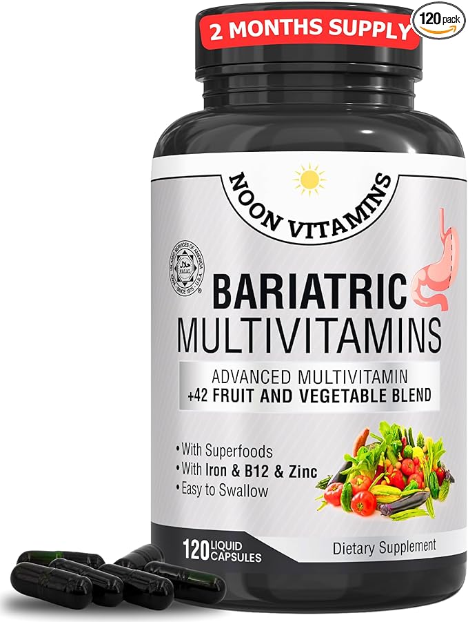 Bariatric Multivitamin with Iron for Women & Men - All-in-One 42 Superfood Blend for Energy & Immune Support - Post-Surgery Recovery, Easy-to-Swallow, Halal, Made in USA (120 Capsules)