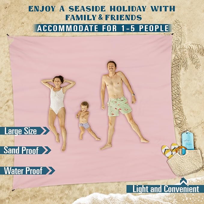 Beach Blanket Sandproof Waterproof 78''×81''1-5 Adults Oversized,Compact Lightweight Durable Beach Mat for Travel Camping Hiking Picnic Blanket