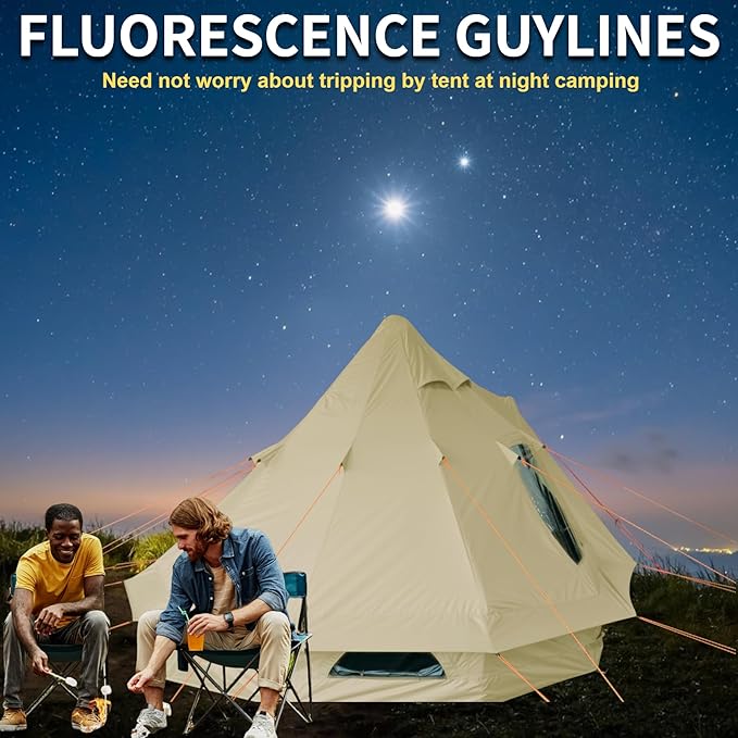 DANCHEL OUTDOOR B2I Waterproof Inflatable Camping Tent with Stove Jack for 1-3 Person, No Center Pole Portable Blow up Galmping Yurt with Pump, 300D Oxford Polyester Bell Tent Hiking, 29lbs, 3m