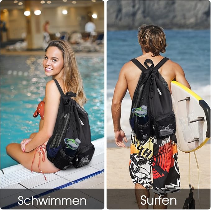 WANDF Swim Bag Mesh Drawstring Backpack with Wet Pocket for Swimming, Gym, and Workout Gear