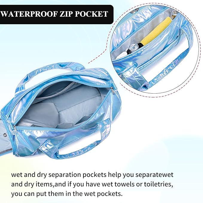 Gym Bag Sports Duffle Bag with Wet Pocket Weekender Overnight Bag with Waterproof Shoe Pouch and Air Hole for Girls Kids Women Travel Foldable Bag