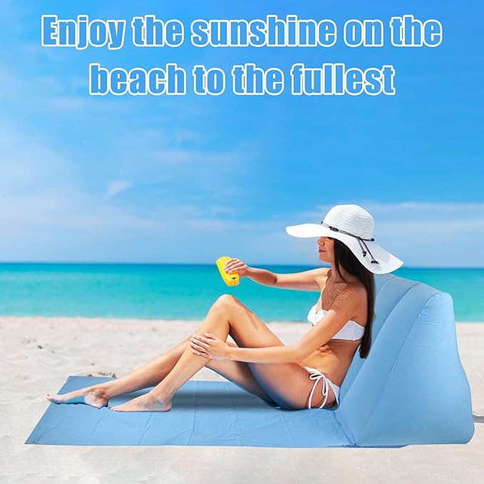 1PC Light Blue Inflatable Beach Mat Lounge Chair - Flocking Camping Leisure Lounger Back