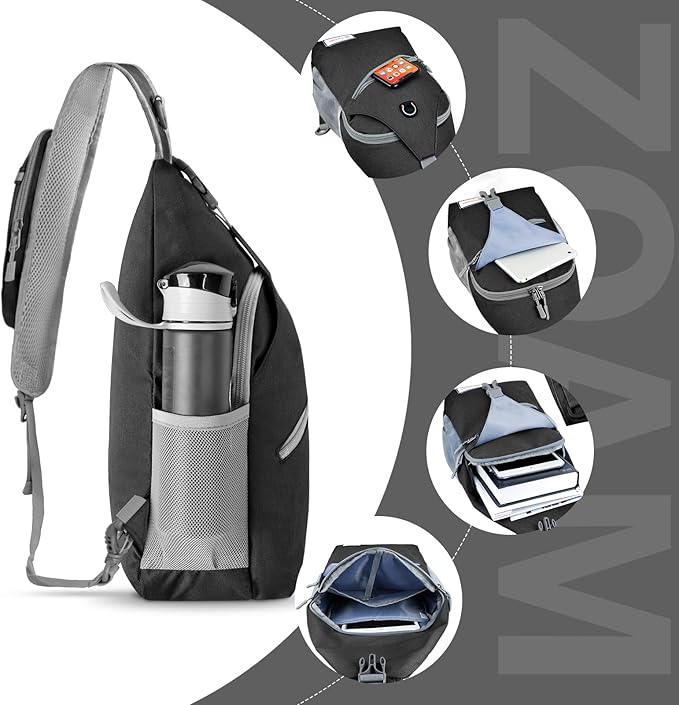 ZOMAKE Sling Bag for Women Men, Small Crossbody Sling Backpack, Mini Water Resistant Shoulder Daypack for Travel, Anti Thief Chest Bag for Hiking, Sports,Black(new)