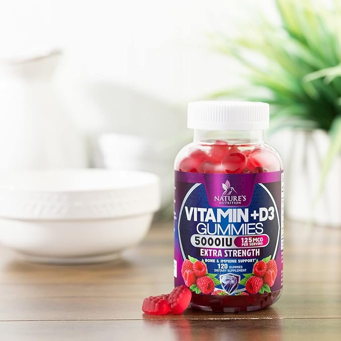 Vitamin D3 Supplement Gummy 5000 IU (125 mcg) Dietary Vitamins D for Men & Women - Bone, Teeth, Muscle and Immune Health Support, High Potency VIT D3 Nature's Non-GMO & Gluten Free - 120 Gummies