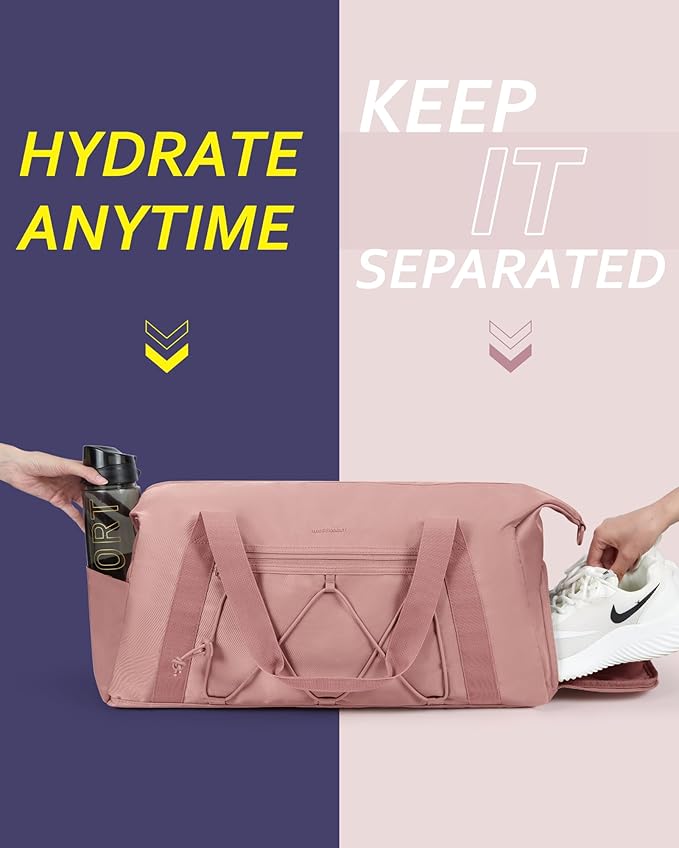 BAGSMART Small Gym Bag With Shoe Compartment & Wet Pocket, Lightweight Sports Travel Duffel, Carry On Weekender Overnight, Water Resistant Sports Gym Tote for Swimming Yoga, Black