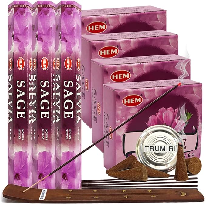 Sage Incense sticks and cone incense holder variety pack bundle insence insense insienso