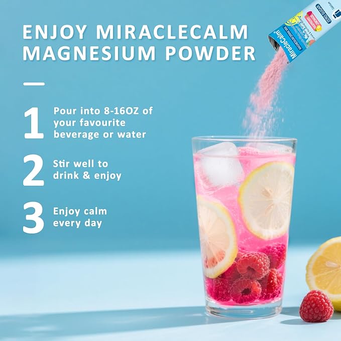 MiracleCalm Drink Mix Powder, Calm Magnesium Calcium Supplement, Cortisol Drink Powdered for Sleep, Relaxed & Focus with Easily Absorbed L-Theanine, Vitamin D3, Ashwagandha, Sugar Free