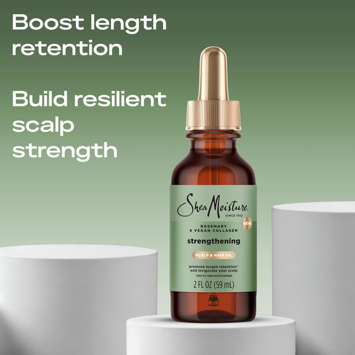 SheaMoisture Strengthening Scalp & Hair Oil Rosemary & Vegan Collagen to Promote Length Retention & Invigorate the Scalp, with ScalpBoost Technology, 2 oz