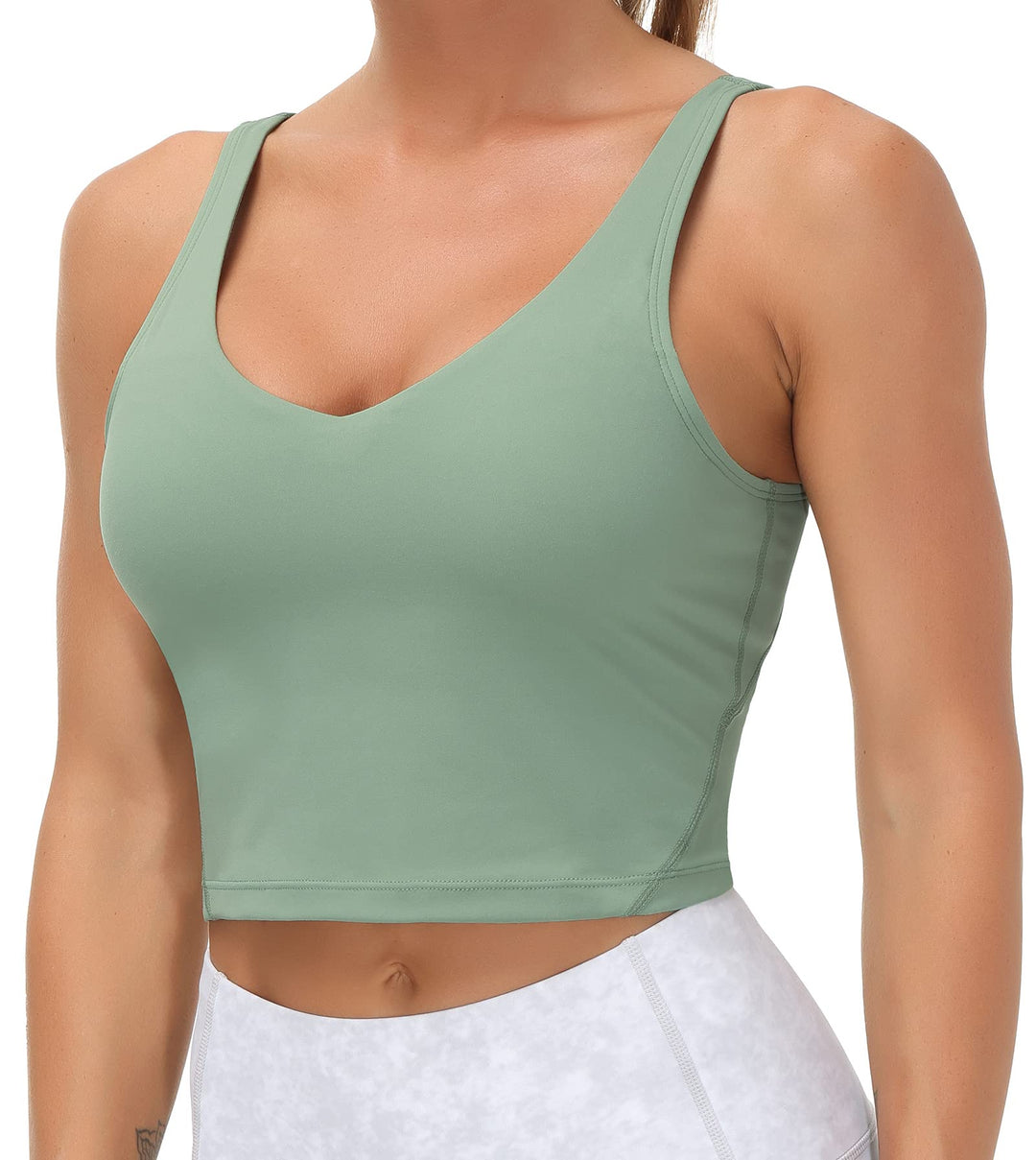 Women’s Longline Sports Bra Wirefree Padded Medium Support Yoga Bras Gym Running Workout Tank Tops (Jasmine Green, X-Small)