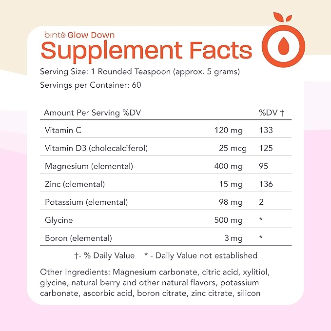 Binto Glow Down - Sleep Better & De-Stress with Our Berry Vanilla Magnesium Drink Mix, Made in USA, Sugar-Free, Preservative-Free, Gluten-Free Drink Mix (60 Day Supply)