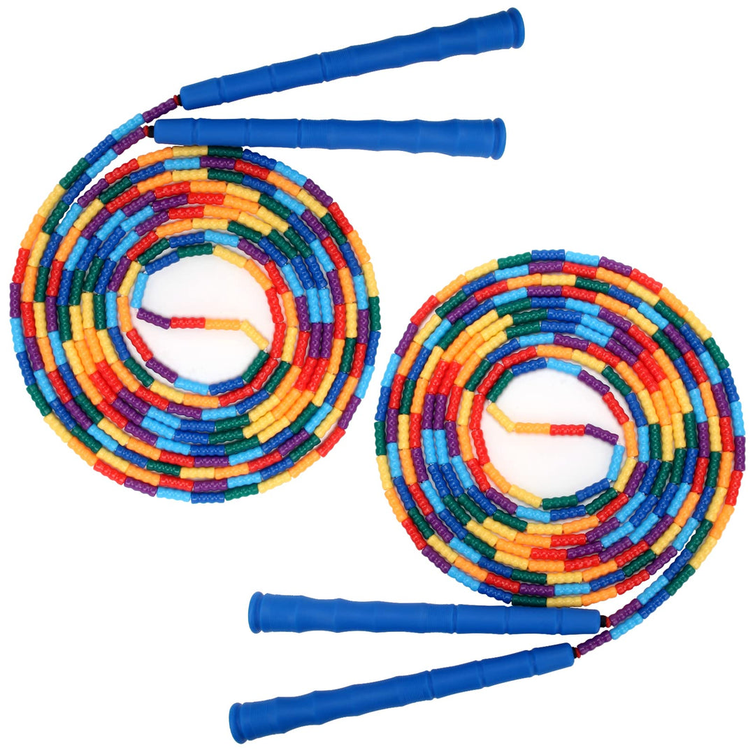 Coolrunner 16 FT Long Jump Rope(2 PACK), Double Dutch Jump Rope, Soft Beaded Skipping Rope for Kids Adults, Plastic Segmented Jump Rope, Long Enough for 4-5 Jumpers (Blue2)