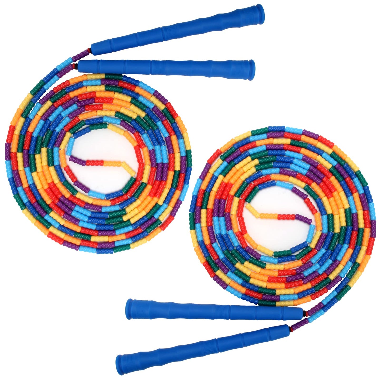 Coolrunner 16 FT Long Jump Rope(2 PACK), Double Dutch Jump Rope, Soft Beaded Skipping Rope for Kids Adults, Plastic Segmented Jump Rope, Long Enough for 4-5 Jumpers (Blue2)