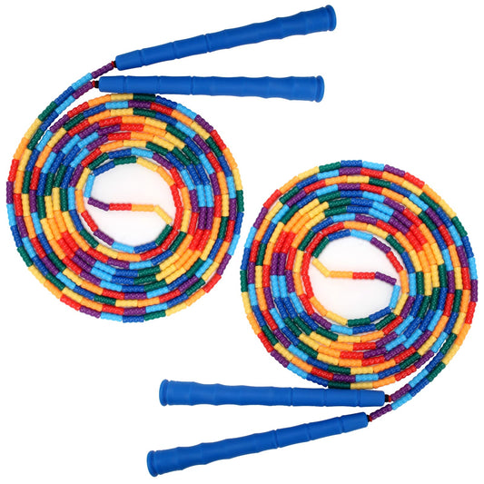 Coolrunner 16 FT Long Jump Rope(2 PACK), Double Dutch Jump Rope, Soft Beaded Skipping Rope for Kids Adults, Plastic Segmented Jump Rope, Long Enough for 4-5 Jumpers (Blue2)