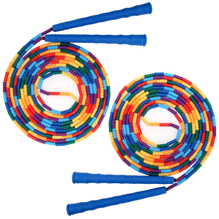 Coolrunner 16 FT Long Jump Rope(2 PACK), Double Dutch Jump Rope, Soft Beaded Skipping Rope for Kids Adults, Plastic Segmented Jump Rope, Long Enough for 4-5 Jumpers (Blue2)