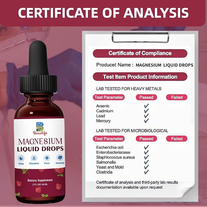Magnesium Liquid Drop, 1000mg Magnesium Supplement，with Magnesium Glycinate & Citrate, Strawberry Flavor, Calm Mood, Sleep ，Relaxation, Immune, Heart for Adults and Kids