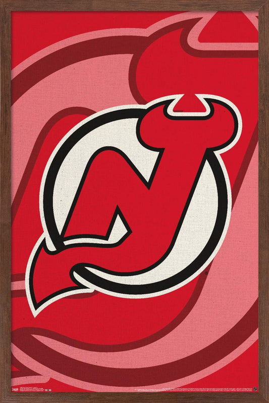 Trends International NHL New Jersey Devils - Logo 14 Wall Poster, 14.725" x 22.375", Mahogany Framed Version