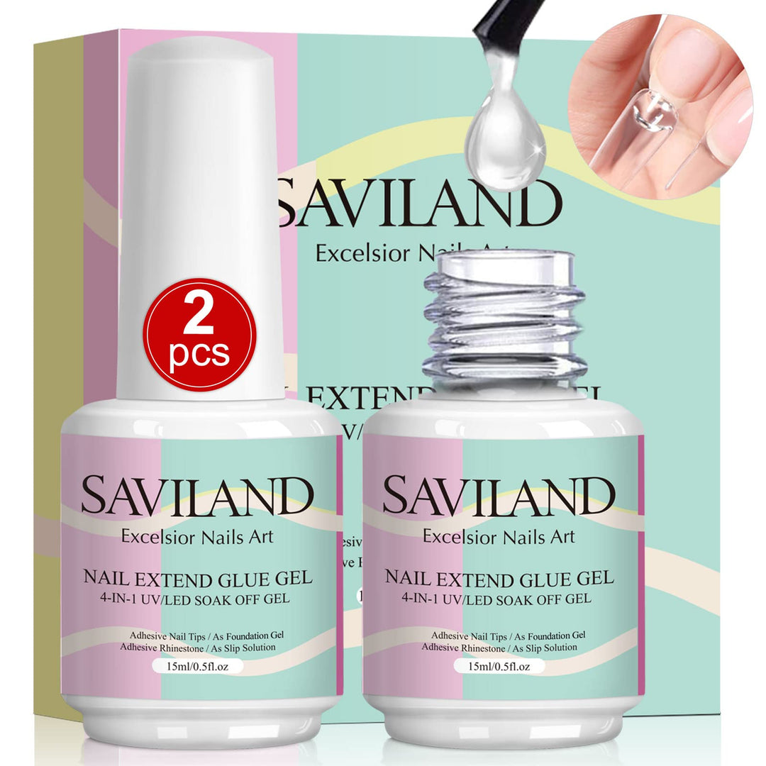Saviland 4-In-1 Gel X Nail Glue: 2 Pcs 15 Ml Nail Glue For Acrylic Nails,Super Strong Brush On Nail Glue Gel For False Nails,U V