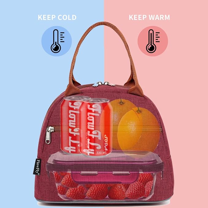FlowFly Insulated Lunch Cooler Bag - Tote Bag Organizer for Women/Men, Red