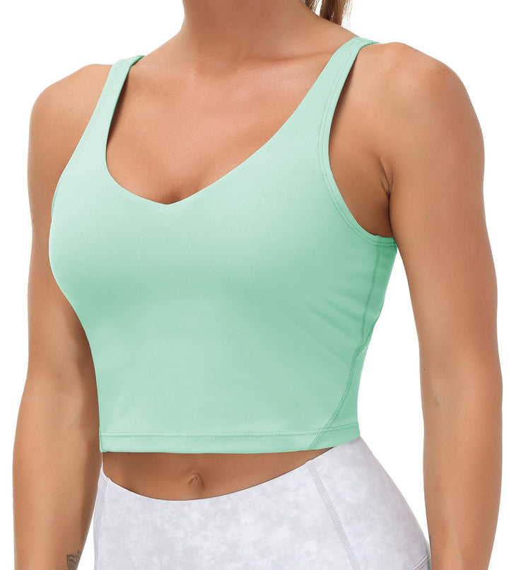 Women’s Longline Sports Bra Wirefree Padded Medium Support Yoga Bras Gym Running Workout Tank Tops(Mint Green, Small)