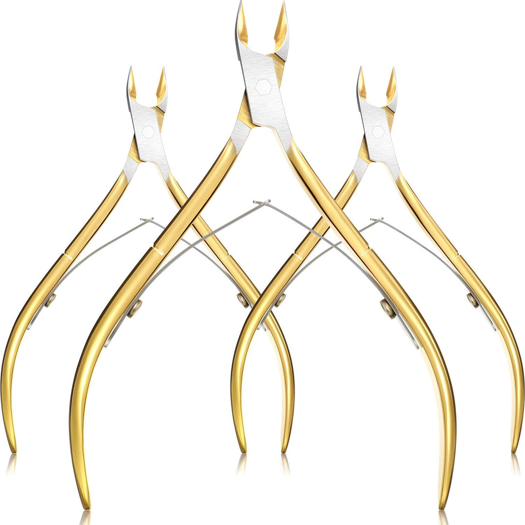 Mudder 3 Packs Cuticle Nippers Cutter Tool Stainless Steel Nail Cuticle Trimmer Remover with Pointed Blade Scissors Pedicure Manicure Tool for Fingernails Nails Care and Toenails(Gold)
