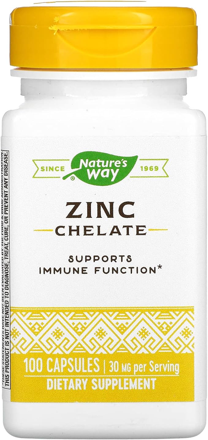 Askshy Nature's Way Zinc Chelate 30 Mg Potency Enhanced Absorption 100 Capsules, 100 Count