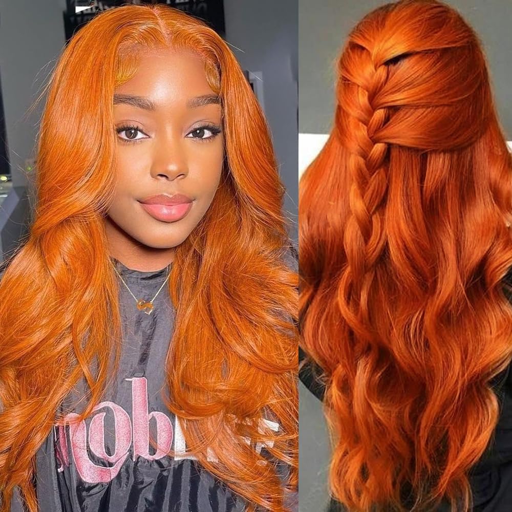 Ginger Lace Front Wigs Human Hair 13x4 Ginger Orange Body Wave Lace Front Wigs Human Hair 200% Density Ginger Glueless Wigs Human Hair Pre Plucked 200 Density Ginger Frontal Wigs Human Hair 20 Inch