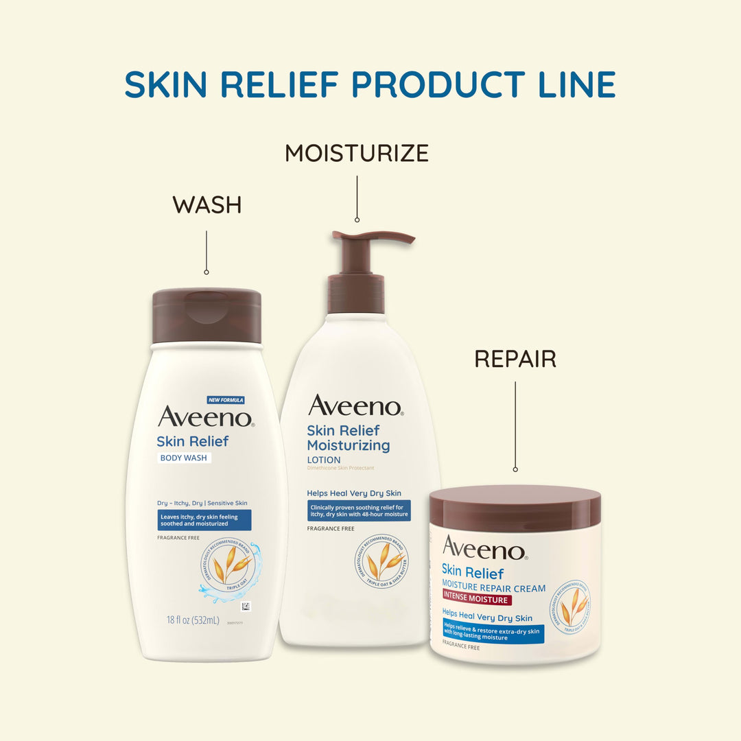 Aveeno Skin Relief Body Wash with a Gentle Coconut Scent & Triple Oat Formula, Daily Cleanser for Sensitive Skin Leaves Itchy, Dry Skin Feeling Soothed & Moisturized, Soap-Free, 18 fl. oz