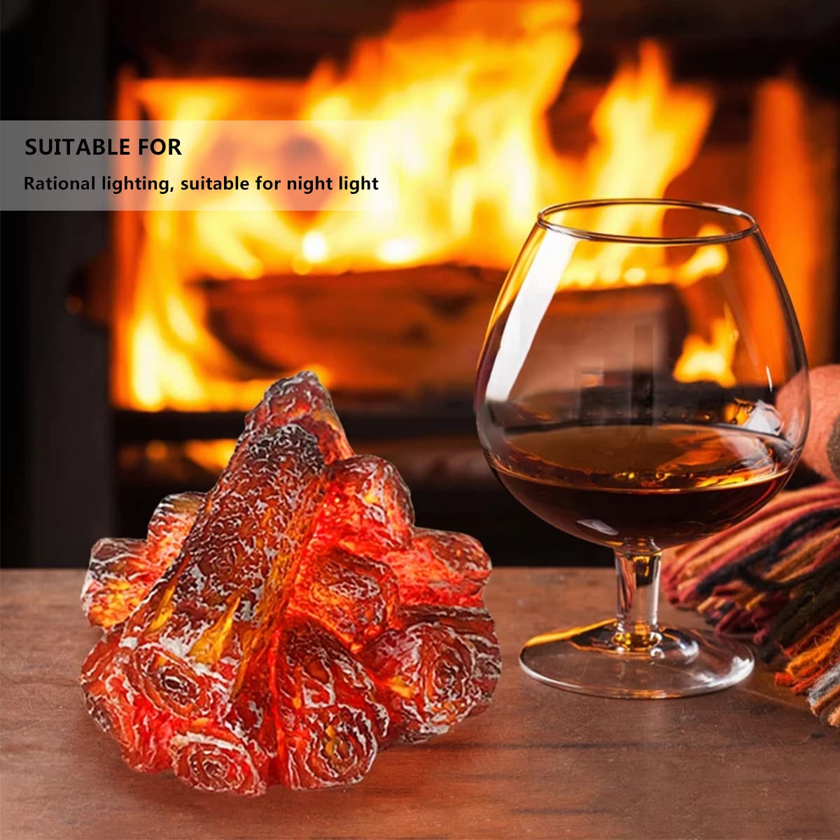 Charcoal Flame Effect Lantern Lamps Artificial Logs for Fireplace Flameless Light with Realistic Log Wood Burning Atmosphere As Christmas Festival Home Living Room Tv Cabinet Fake Fire Decorations