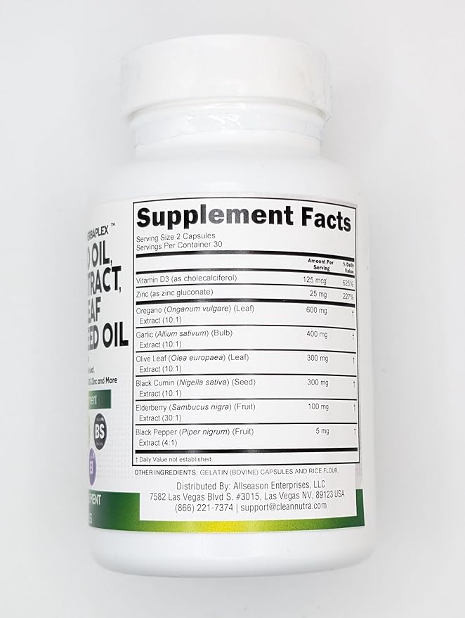 Clean Nutraceuticals Oregano Oil Garlic Extract Olive Leaf Black Seed Oil - Immune Support & Digestive Health Supplement for Women and Men with Vitamin D3 & Zinc - 3Pack