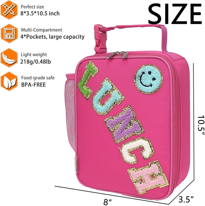 Insulated Lunch Bag for Women Girl Teen large Insulated Kid Lunch Bag,Large Reusable Cute Cooler Bag for School Work Picnic,Rose Red