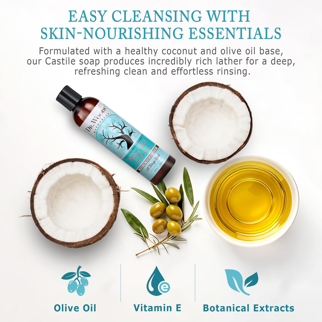 Dr. Woods Unscented Baby Mild Liquid Castile Soap with Organic Shea Butter, 8 Ounce