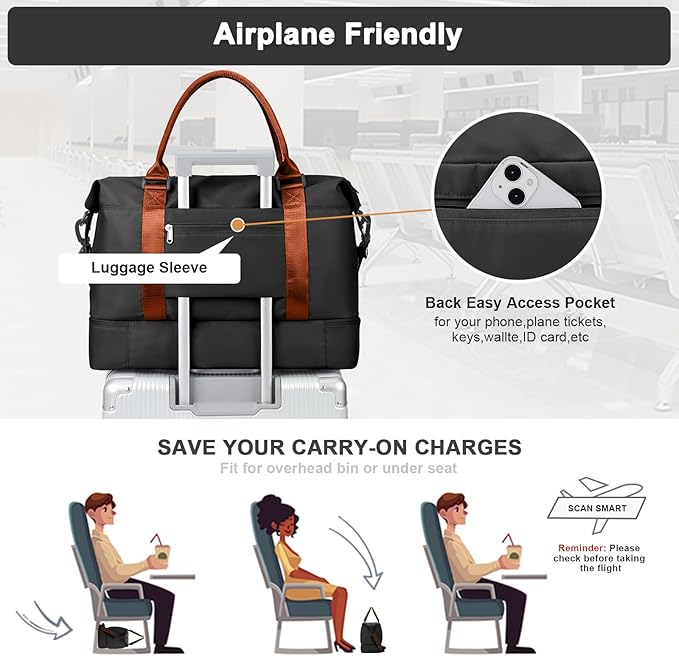 Travel Duffel Bag,Sports Tote Gym Bag,Shoulder Weekender Overnight Bag for Women