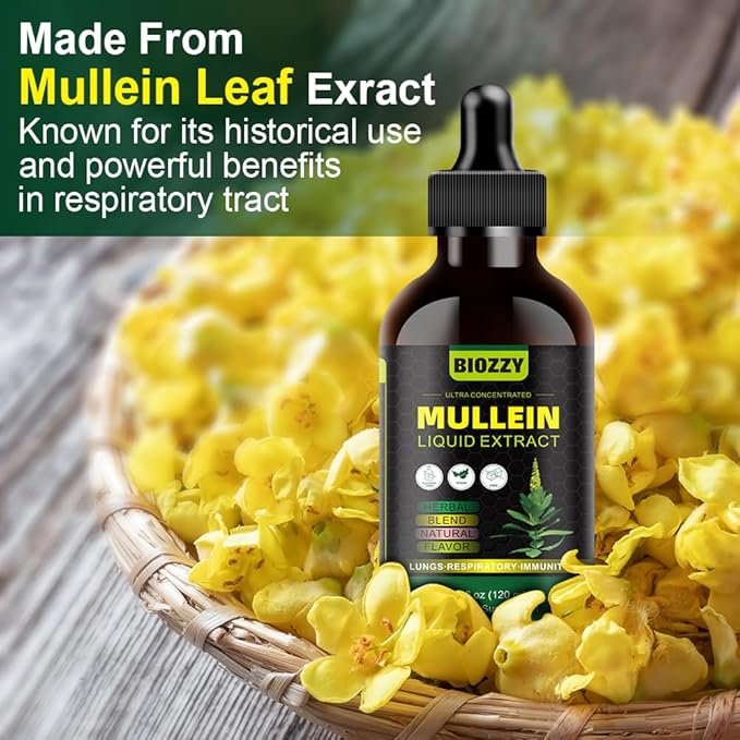 Generic Mullein Drops for Lungs | Mullein Leaf Extract for Respiratory and Lungs Support | Mullein Extract Supplement Liquid
