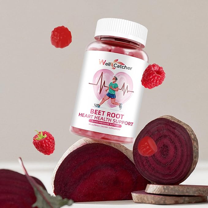 Beet Root Gummies - Beets Chewables for Heart & Circulation Support Nitric Oxide Energy Boost, Sugar Free Beet Gummies Supplement for Blood Pressure with Vitamin C D B12 Grapeseed Coenzyme Q10 60ct