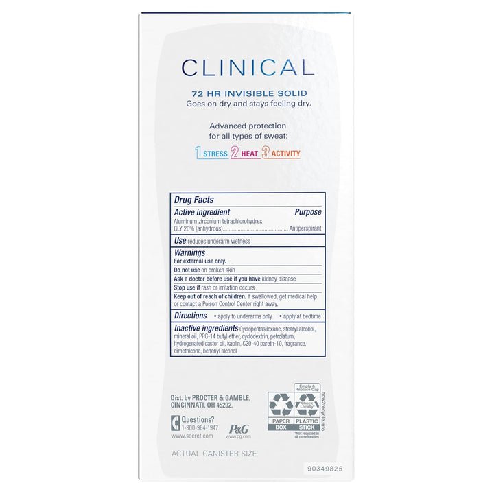 Secret Clinical Strength Antiperspirant | 72Hr Sweat & Odor Protection | For Women